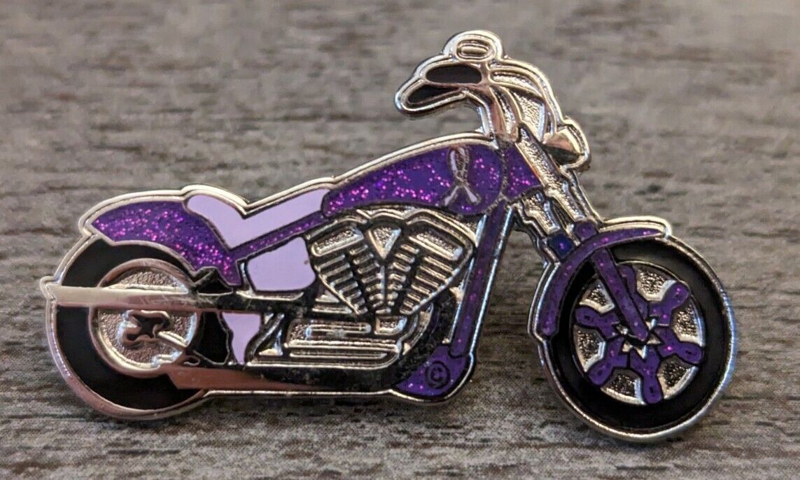 Purple Ribbon Glittery Motorcycle Lapel Pin Epilepsy, Etc. Awareness & Causes
