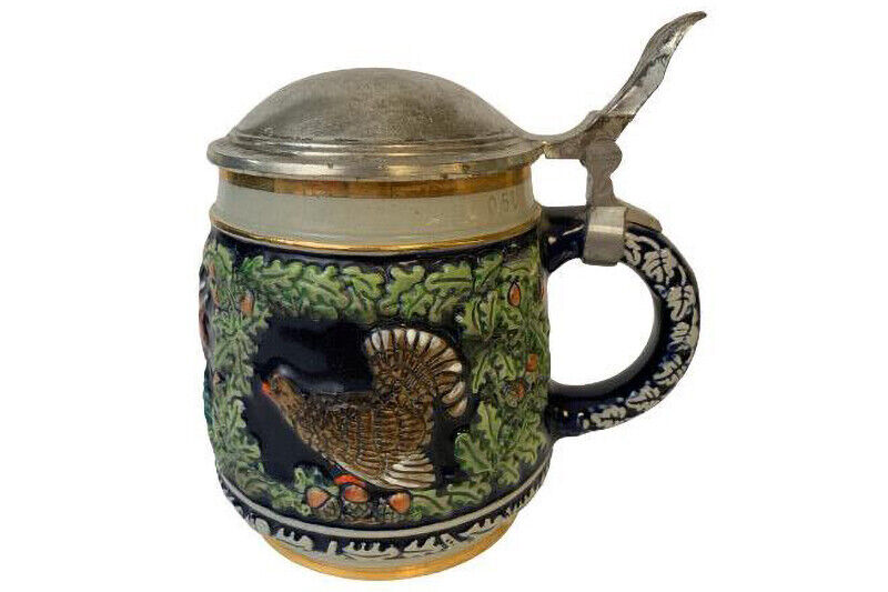 Vintage Marzi And Remi 0.5L Beer Stein With Pewter Lid Game Animals No. 2695