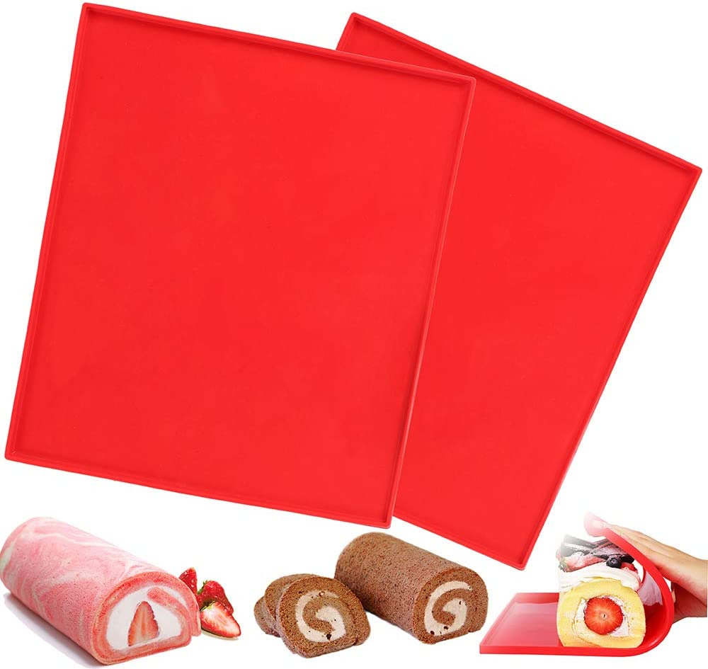 Luck Love 2 Pcs Swiss Roll Cake Mat Flexible Baking Tray Jelly Roll Pan Silicone