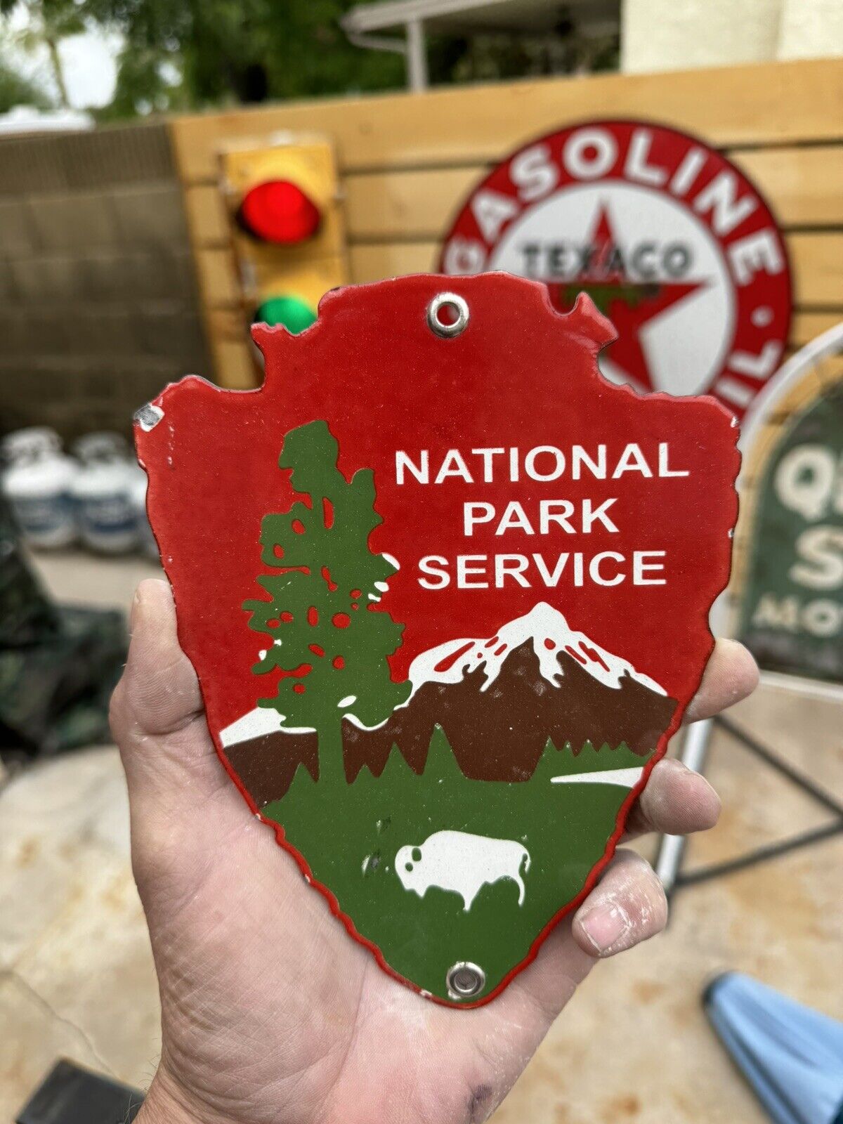 US Forest National Park Service Plate Hunting Fishing Porcelain Metal Sign 7”
