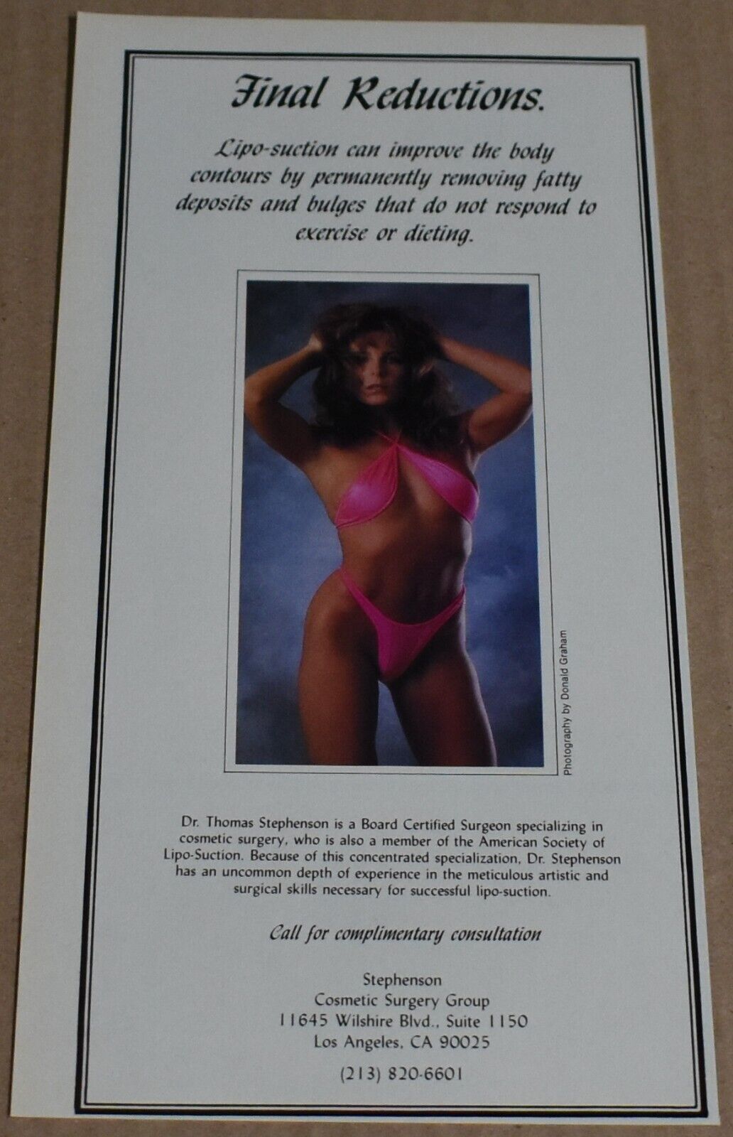 1988 Print Ad Final Reductions Cosmetic Surgery Group bikini pinup girl art sexy