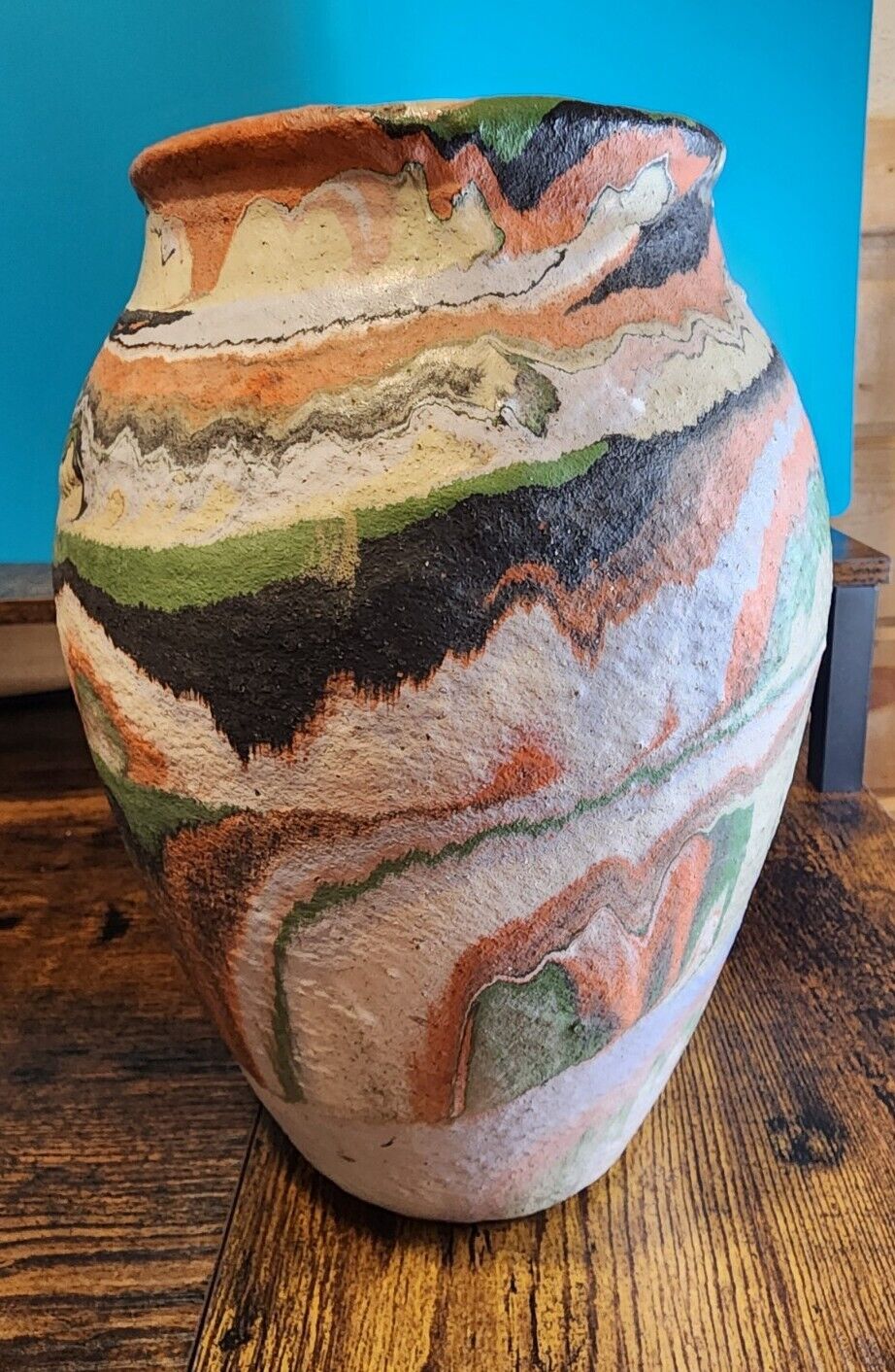 9.75” Ozark Roadside 1930/40 Vintage Pottery  Vase Orange Green  Black Colorway