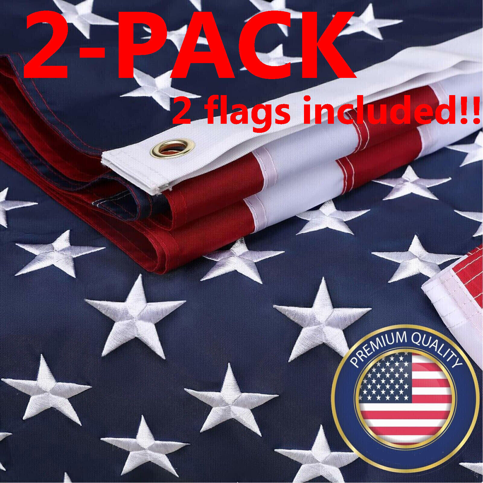American Flag 2x3 Luxury Embroidered Star Double Sided Heavy Duty Nylon Outdoor