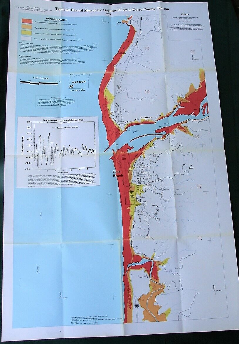 Gold Beach Oregon TSUNAMI Hazard 2000 State Geologist Map