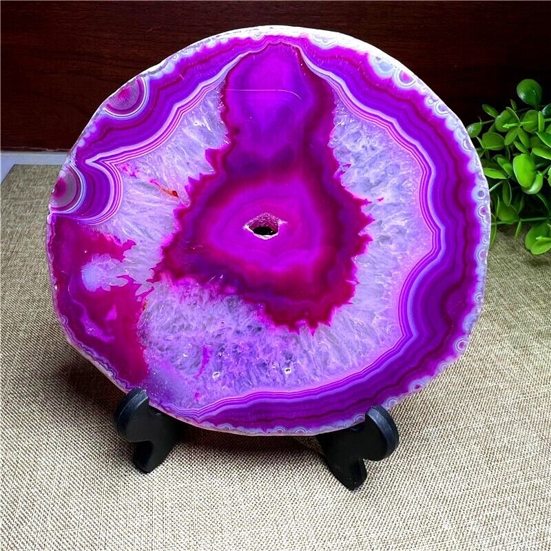1 Pc Natural beautiful agate Crystal Flower Piece Coaster Crystal 152G+support