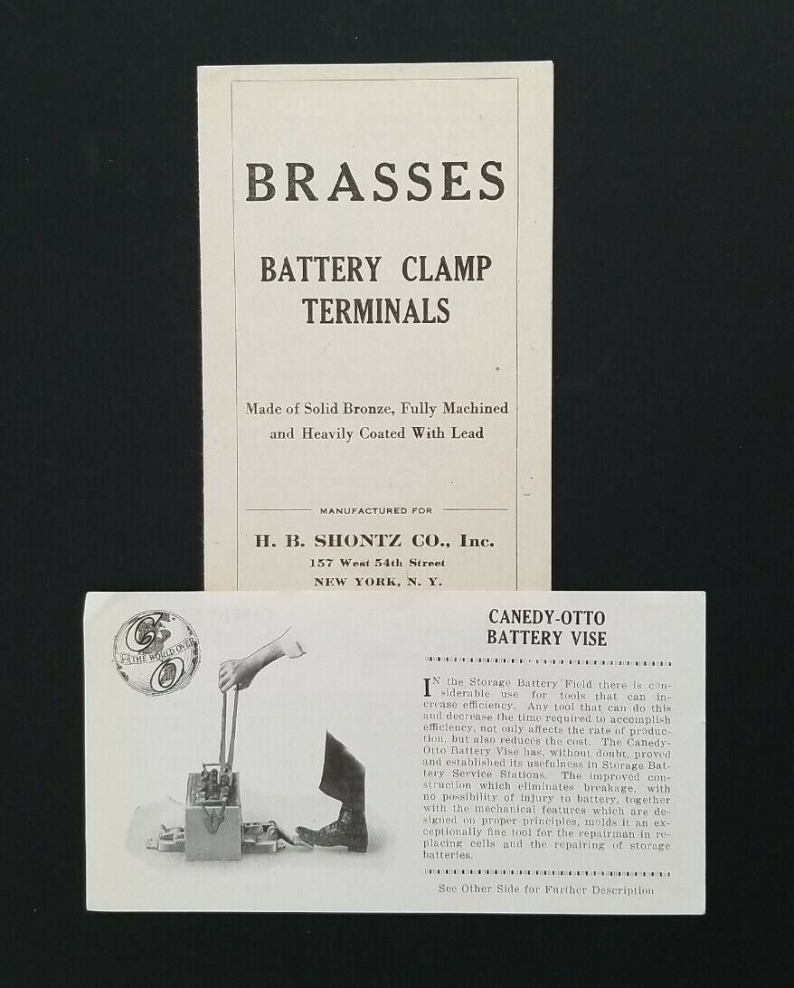 Vintage Auto Battery Advertisements (2) Sold By HB Shontz Co, Inc, New York City