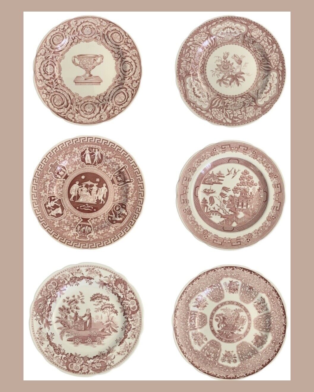 Spode Archive Collection Red Plates—Greek/Filigree/Floral/Warwick/Etc - SET OF 6