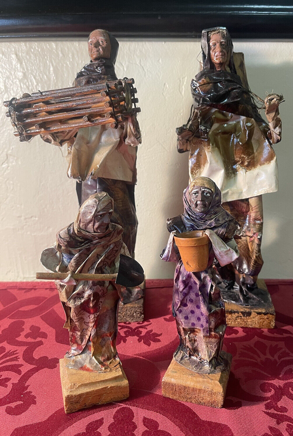VTG The Village People Wire Clay Paper Mache Mexican Folk Art Figurines BUNDLE