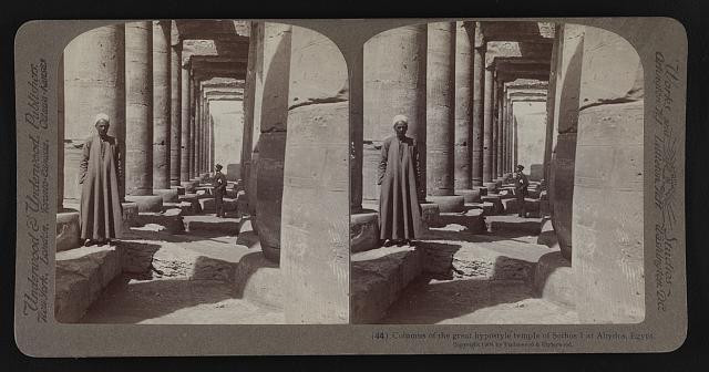Columns of the great hypostyle temple of Sethos I at Abydos Egypt Old Photo