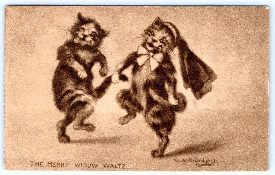 1910's ANTHROPOMORPHIC DANCING CATS THE MERRY WIDOW WALTZ VEDENBURGH POSTCARD
