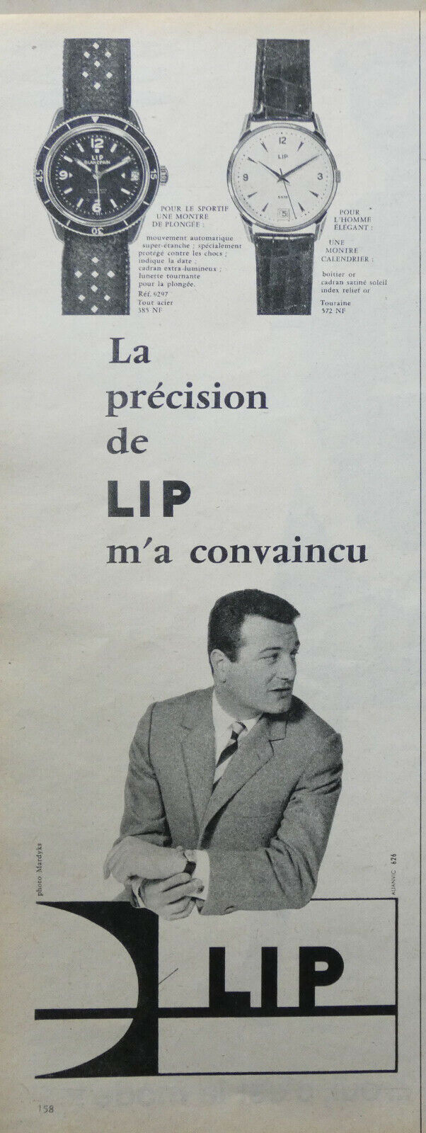 2 PUBLICITÉS DE PRESSE 1961 MONTRES LIP DE PLONGÉE POUR HOMMES ET COMMUNION