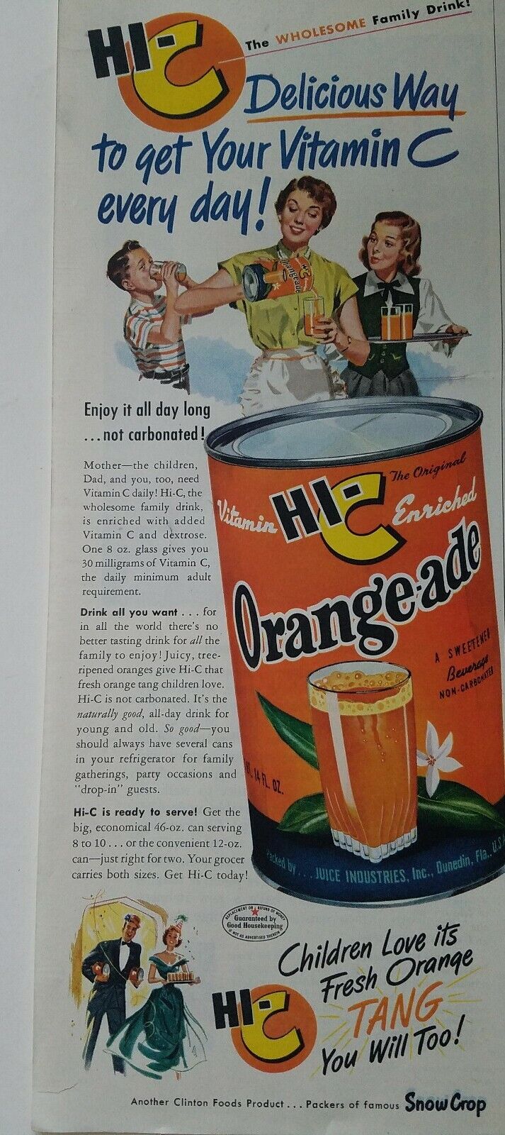 1950 Hi-C orange-ade orange drink fresh Tang vitamin C every day vintage ad