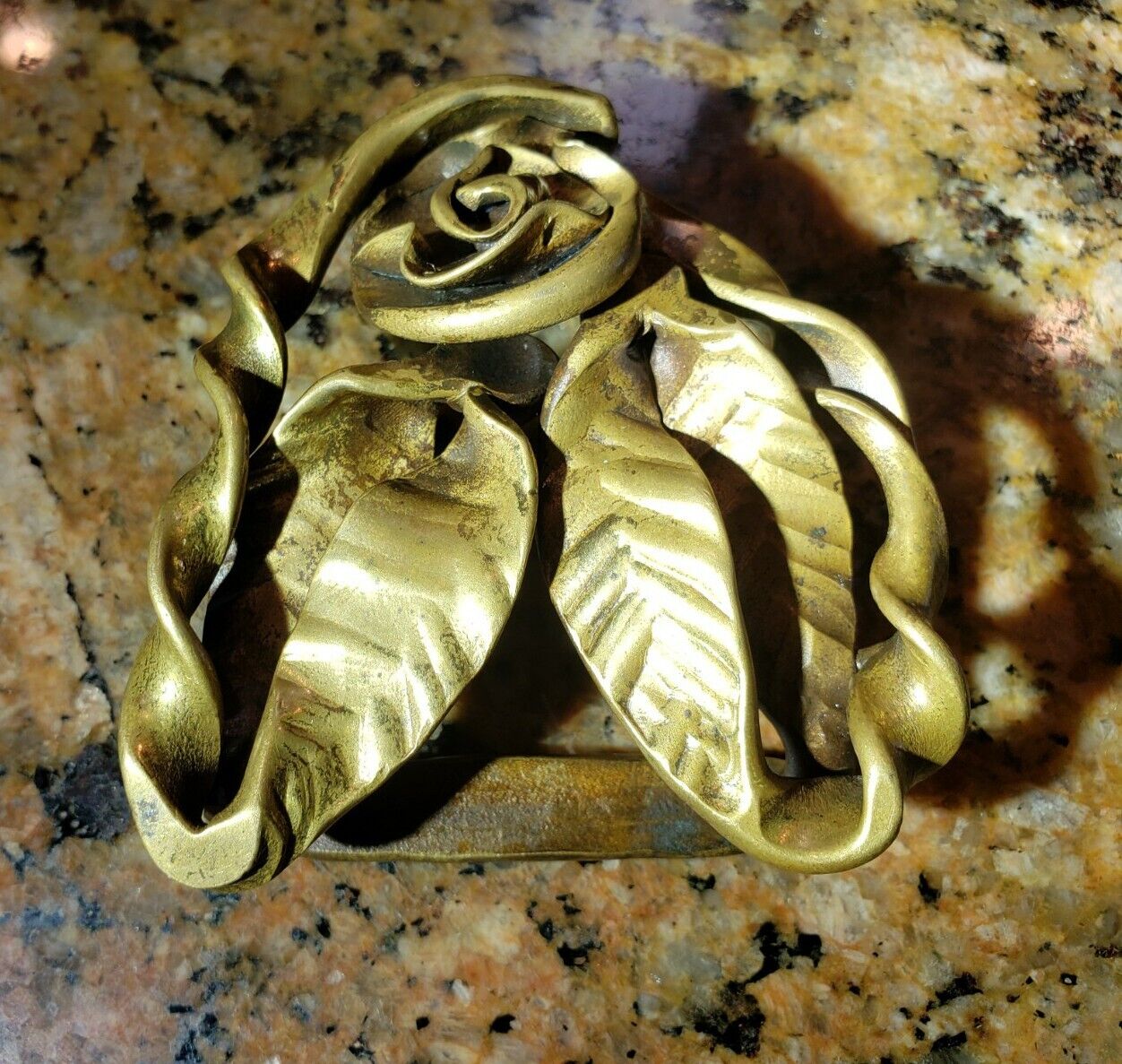 Vintage EA CHASE Bronze Hand Made Flower Design Hippie Belt Buckle