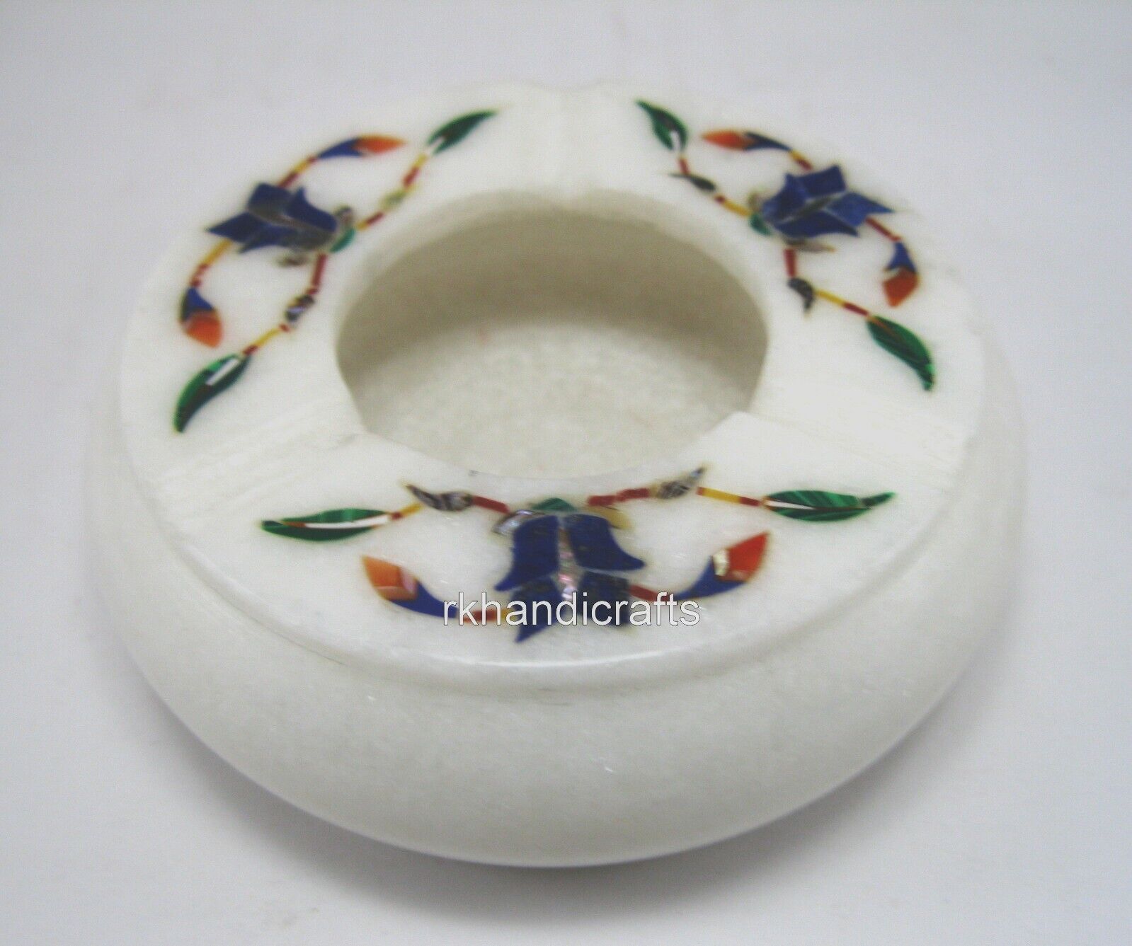 4 x 4 Inches Round Marble Decorative Ash Tray Pietra Dura Art Ash Tray for Hotel