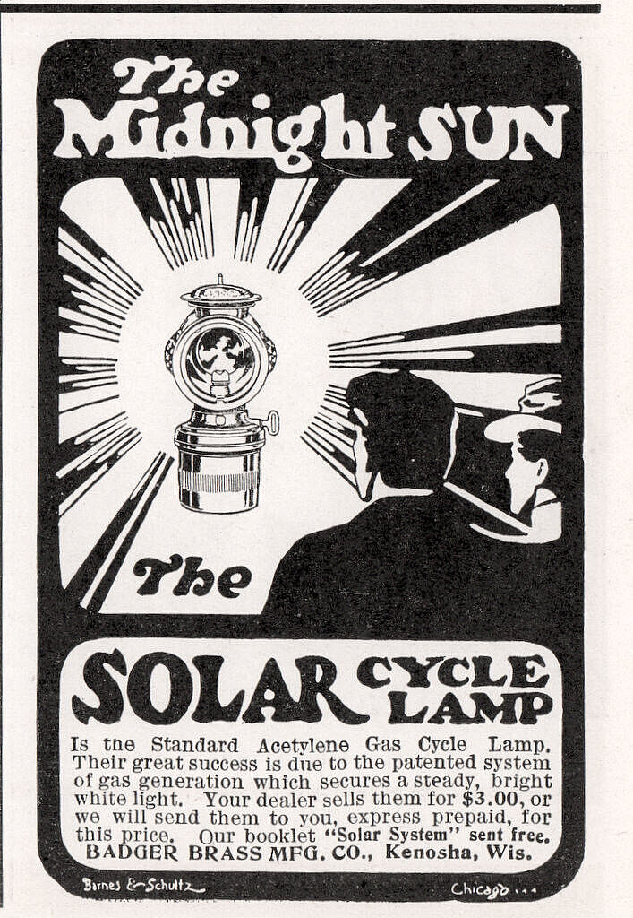 1900 f Solar Cycle Lamp Badger Brass Acetylene Print Ad
