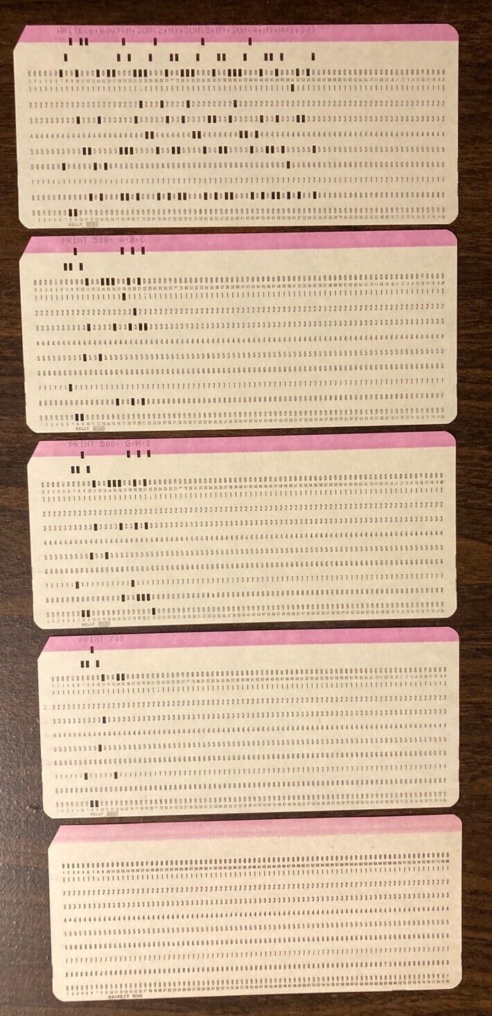 Lot Of 5  Vintage IBM style 80 Column Punched Cards - Kelly 5081 Pink Print Band
