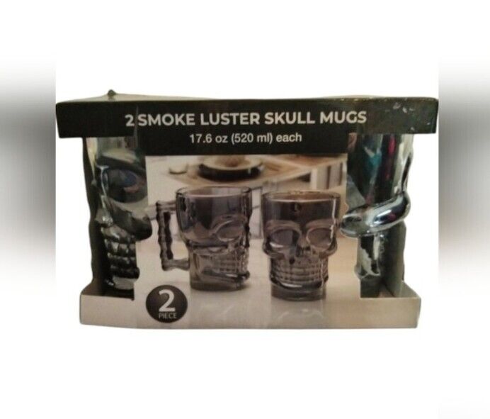 Circleware Large Smoke Luster Skull Mugs 17.6 Ounces Pair