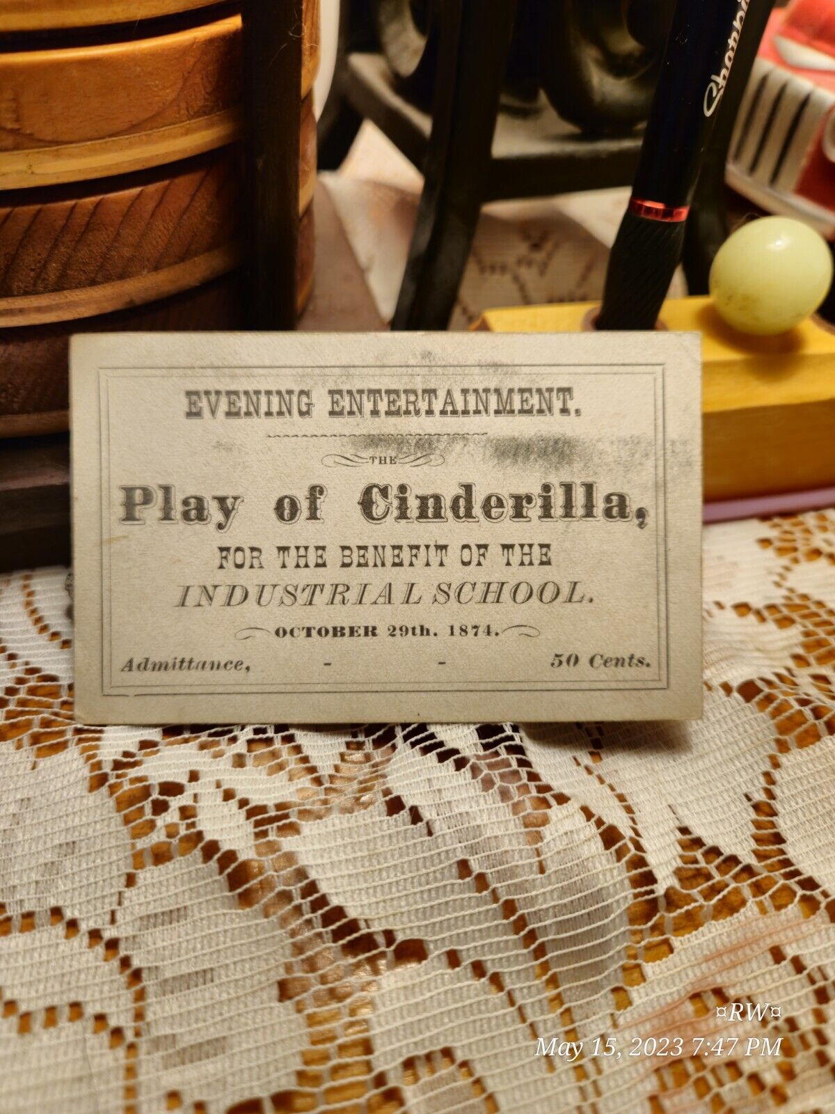 Very Rare 1874 Ticket To Cinderilla (Cinderella).