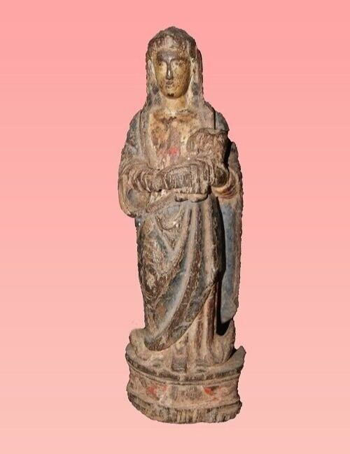 Antique Sculpture Madonna Child Decorated Wooden Spanish Rare Old Statue 1600s