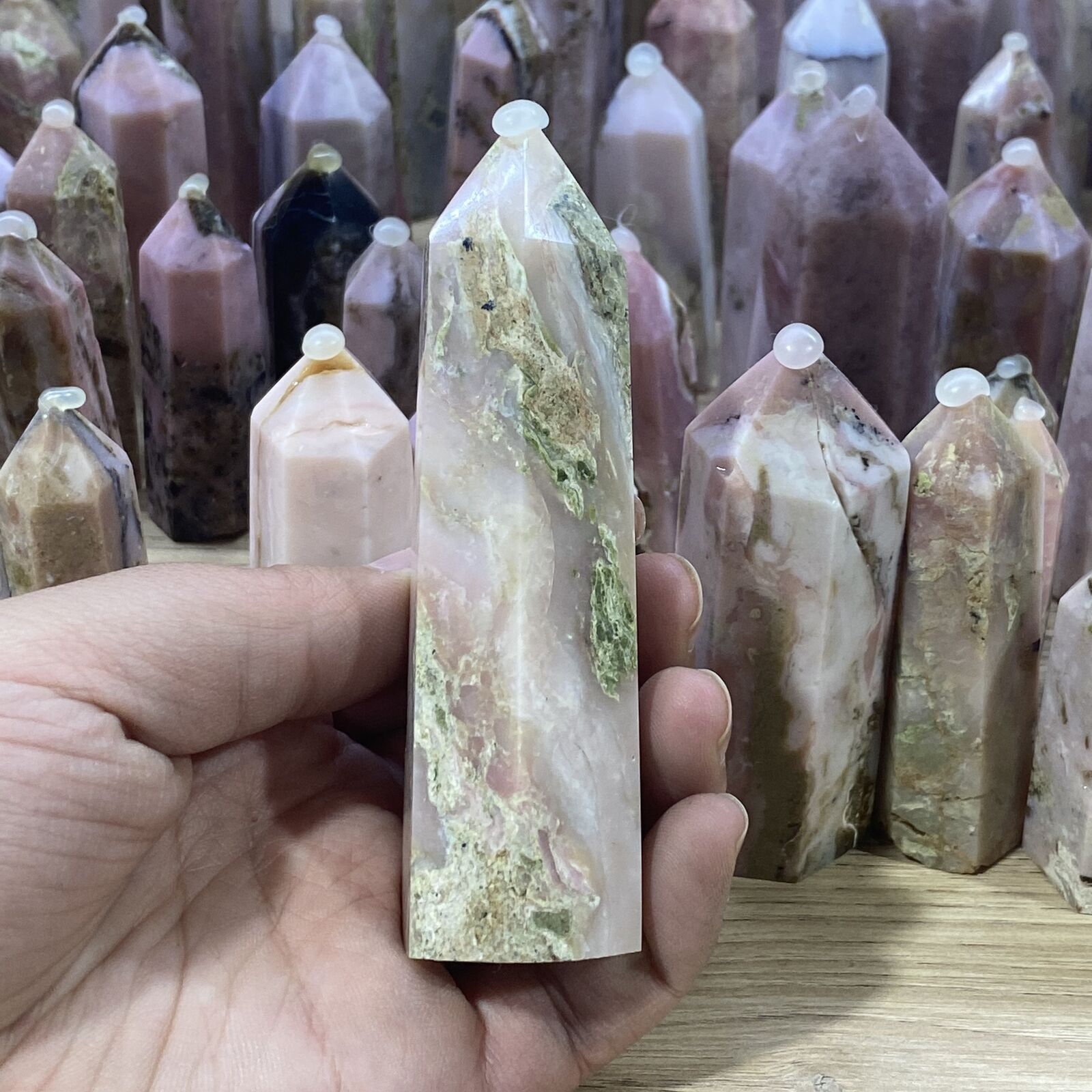 Wholesale 100~1000g Rare Natural Pink Opal Obelisk Point Quartz Stone 60~90mm