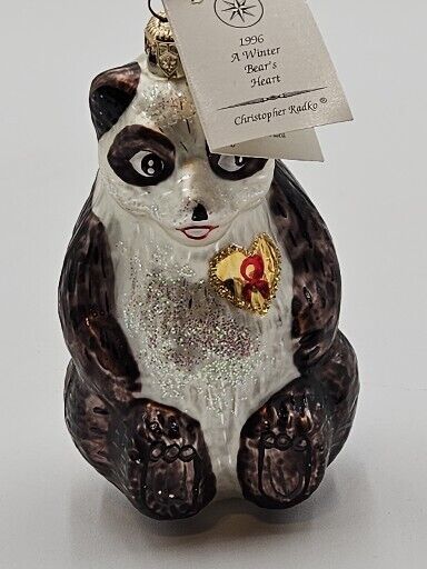 1996 Christopher Radko A Winter Bear\'s Heart (AIDS Awareness) Ornament - W/tag 