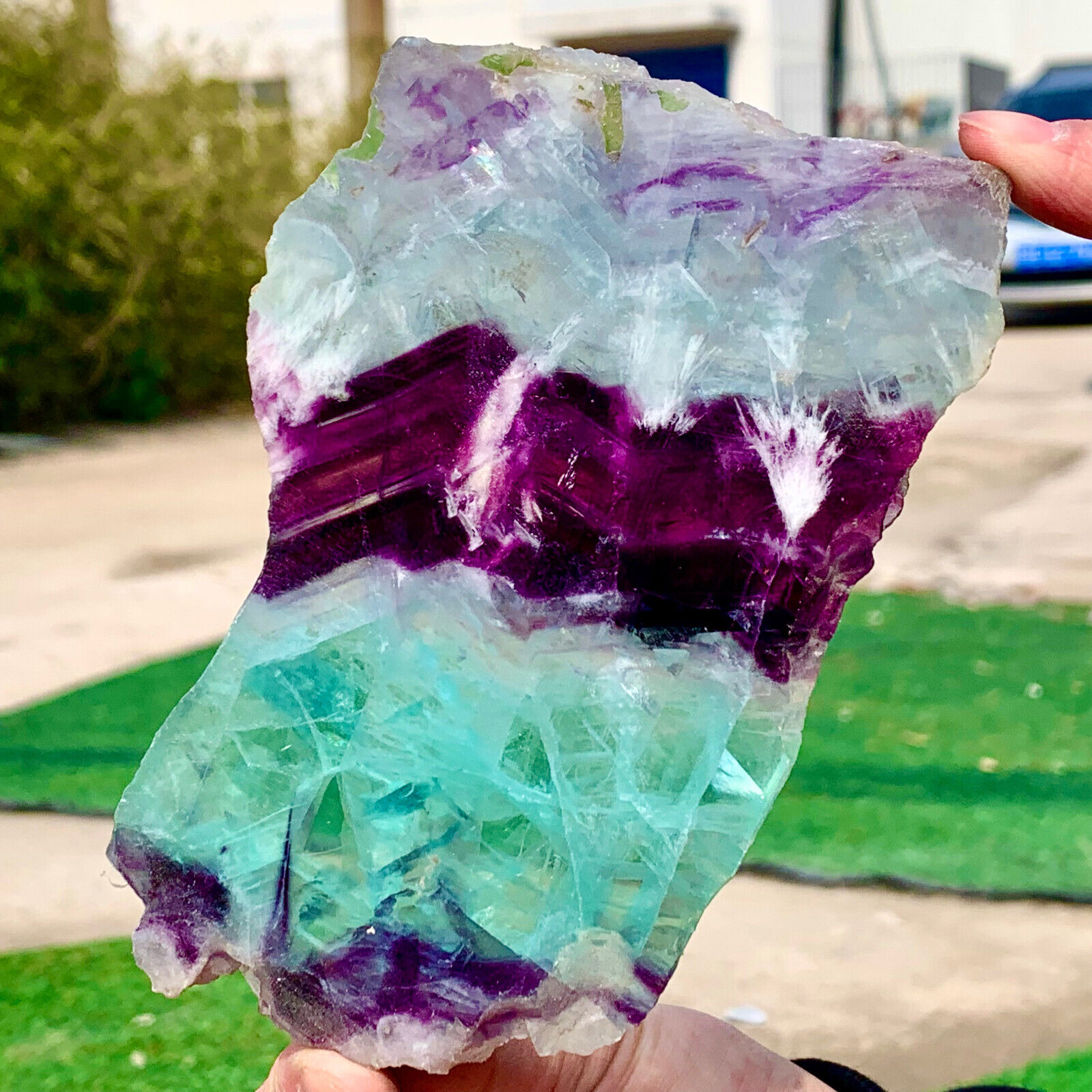339G Natural beautiful Rainbow Fluorite Crystal Rough slices stone specimens