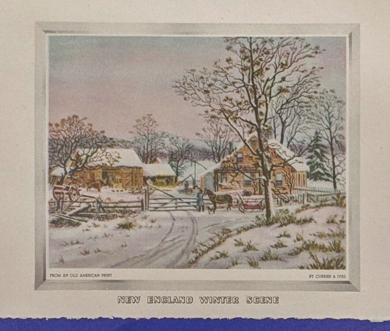 VTG Currier & Ives New England Winter Scene Christmas Card (Union Made Chicago)
