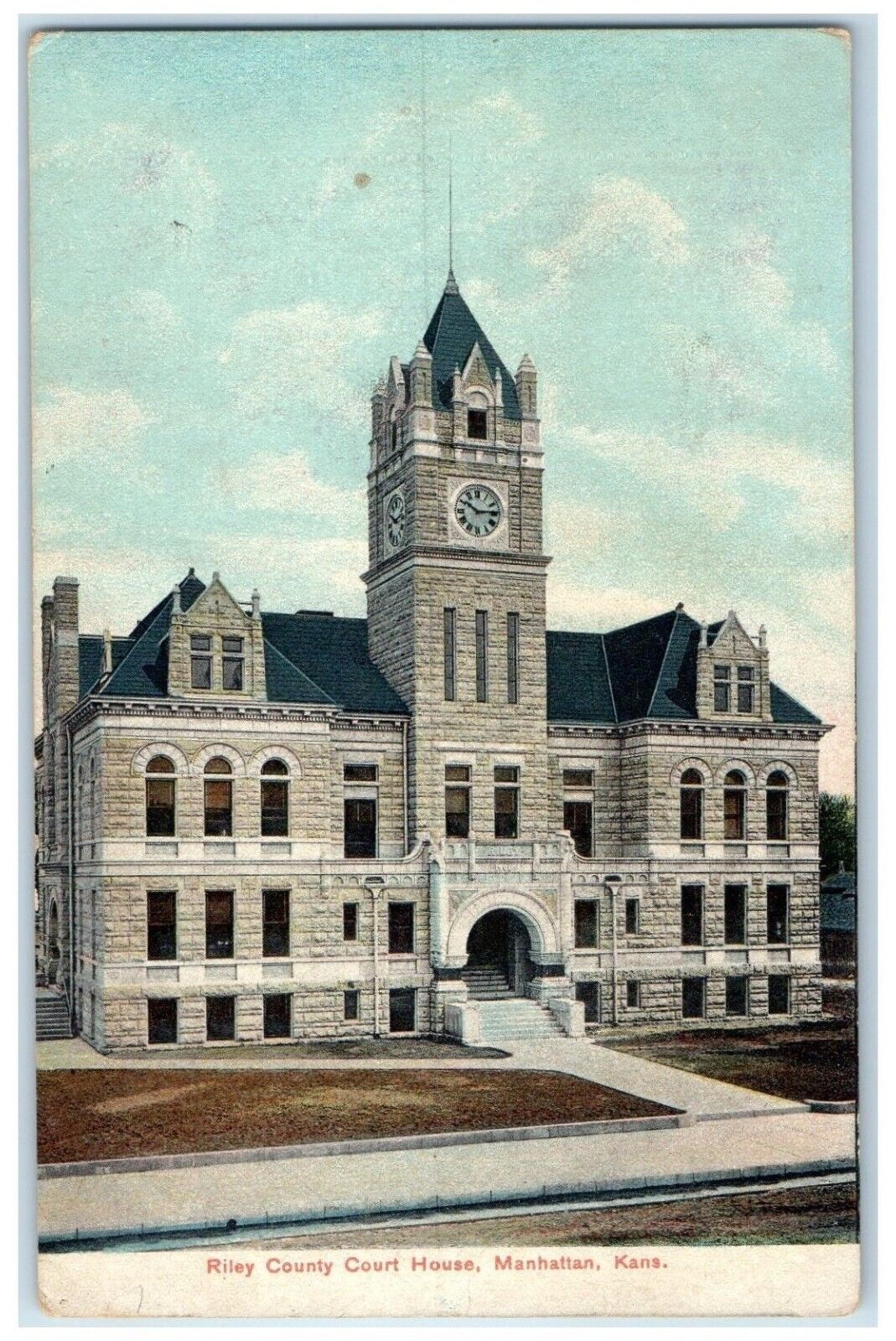 1908 Front View Riley County Court House Building Manhattan Kansas KS Postcard
