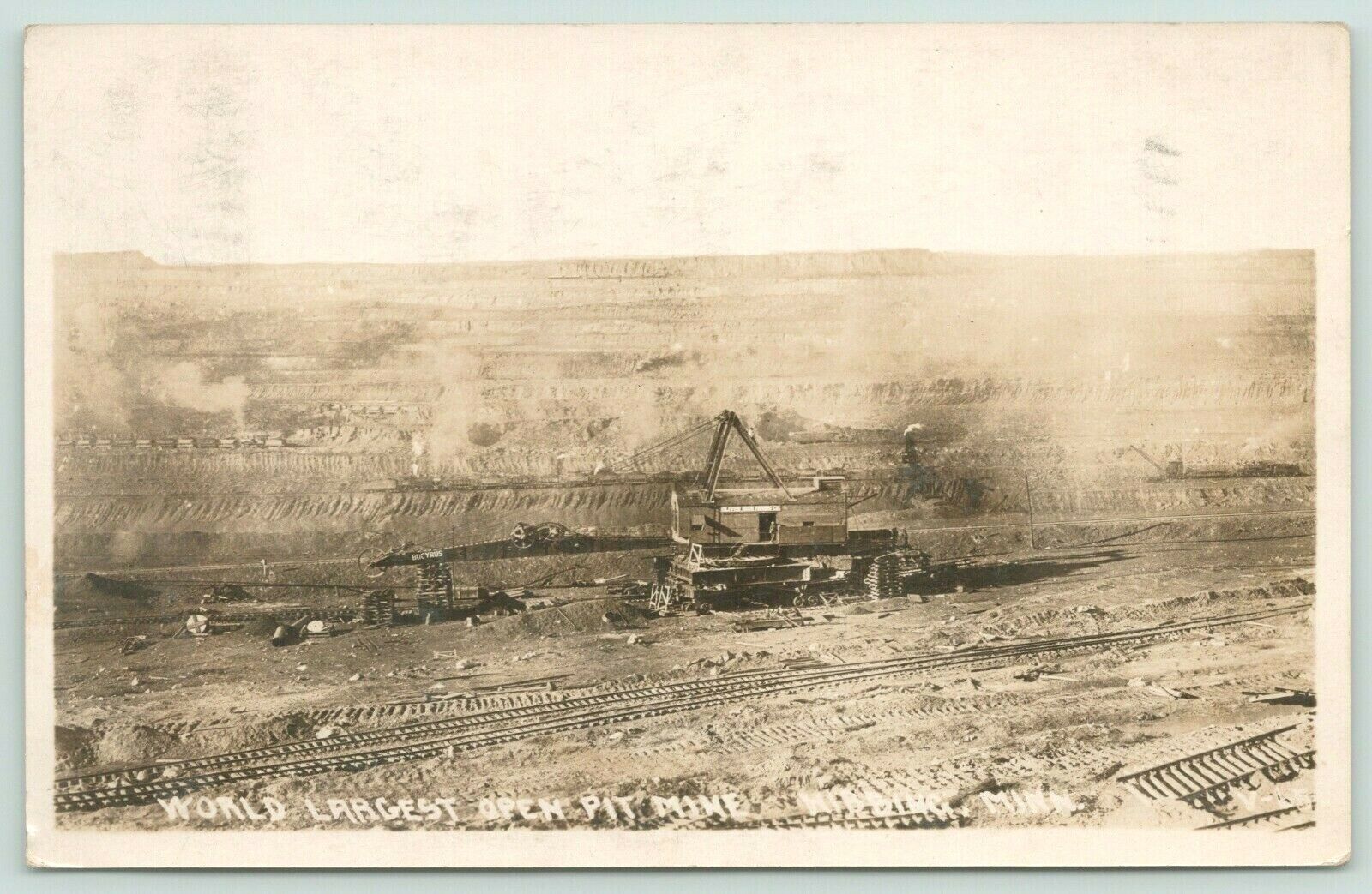 Hibbing Minnesota~Open Pit Oliver Iron Ore Mine~Bucyrus Machinery~1929 RPPC