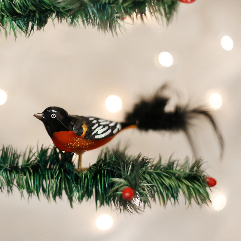 OLD WORLD CHRISTMAS BALTIMORE ORIOLE CLIP-ON GLASS CHRISTMAS ORNAMENT 18059