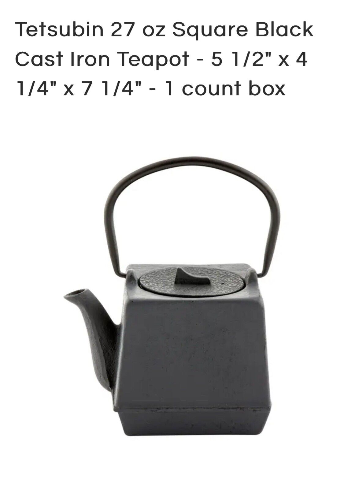 tetsubin 27oz square black cast iron teapot 5 1/2” x 4 1/4” with strainer. new