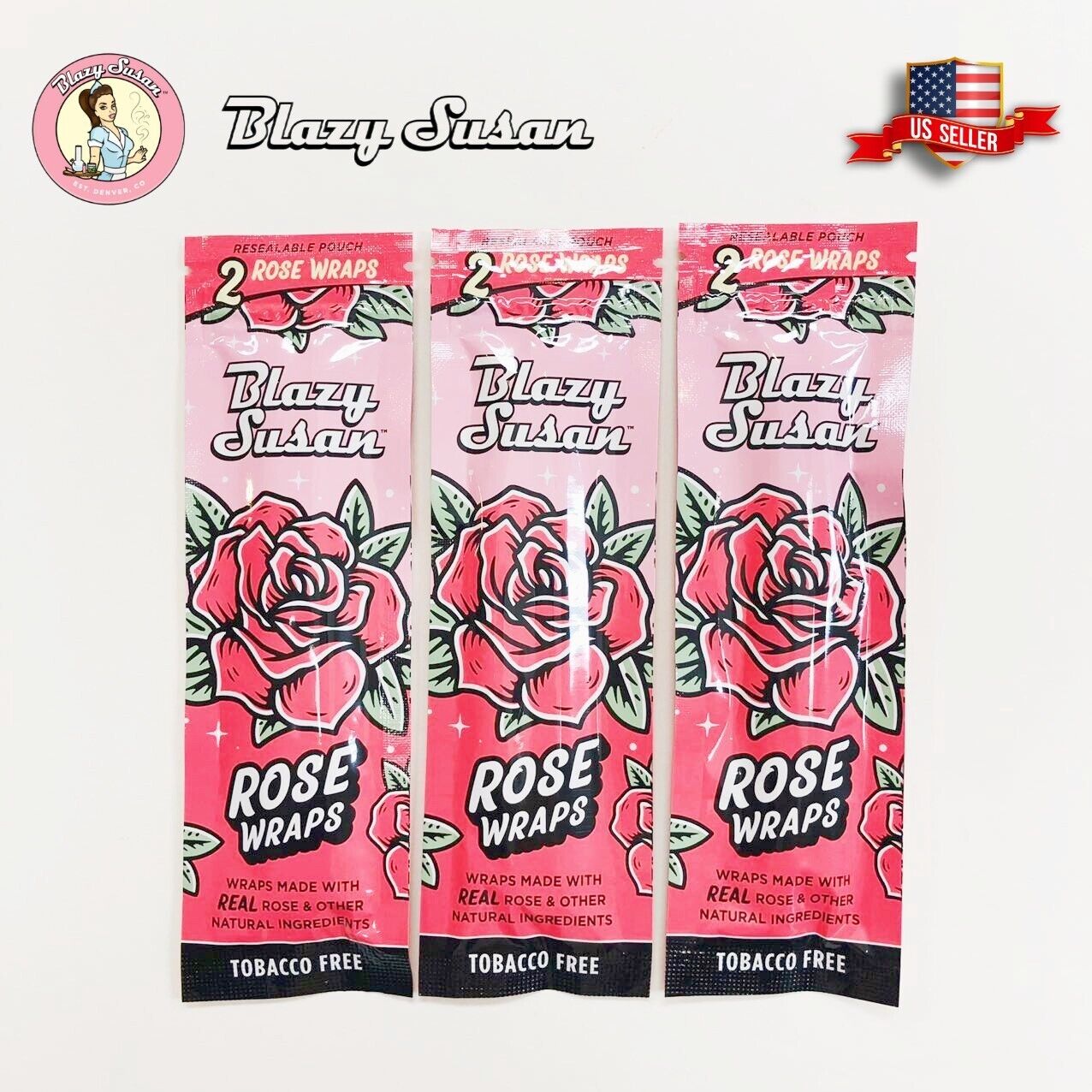Authentic Blazy Susan Rose Pre-Rolls Wraps | 3 Packs Made with Real Rose