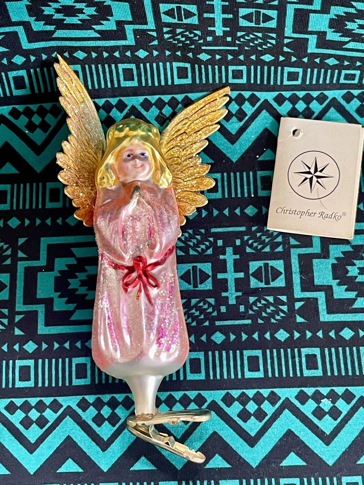 Radko WINGS And A PRAYER Angel Ornament 94-152 Clip Angelique Pink