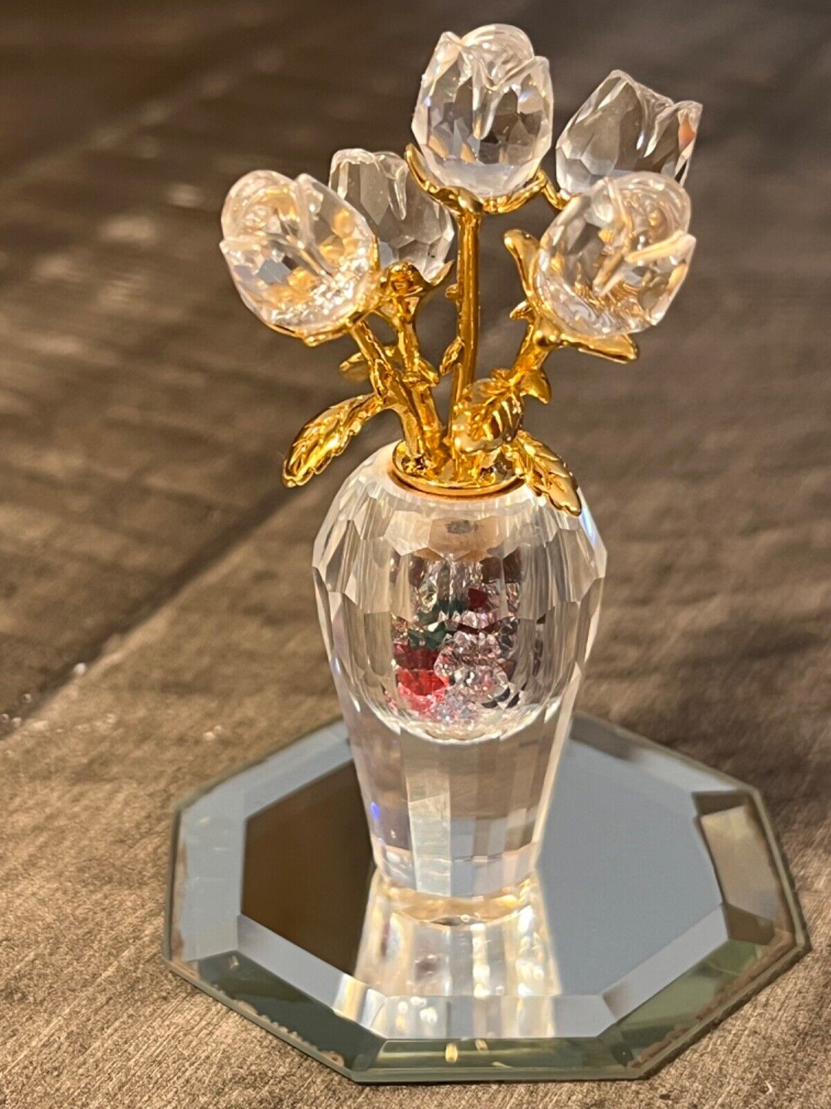 Vintage Swarovski Crystal Memories/Secrets 5 Rose Vase With Multi Color Crystals