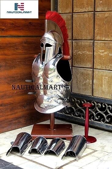 NauticalMart Silver Finish Roman Greek Muscle Body Armor Set with Helmet, Leg or