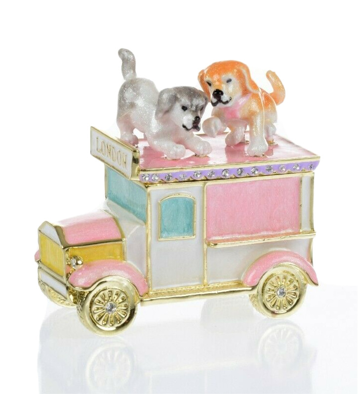 Car with dogs Trinket Box Hand made  by Keren Kopal with  Austrian Crystals