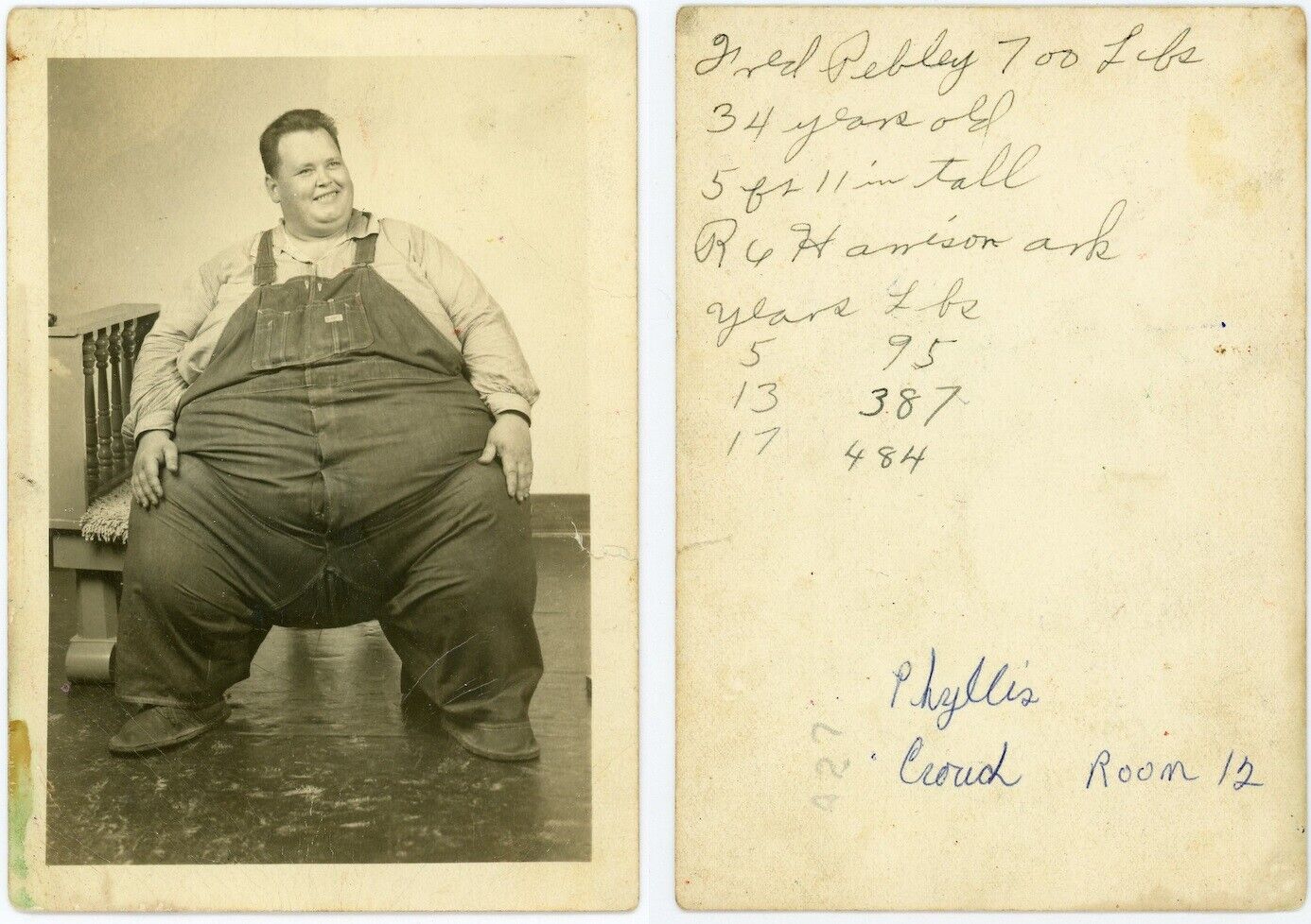 Antique Photo 700 lb Man Obese Overweight Large Guy Freak Show Weight Rare 55