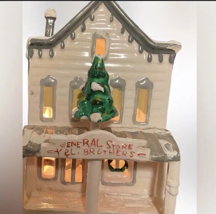 Dept. 56 Vtg. Snow Village Series Y & L Brothers General Store White With Light.