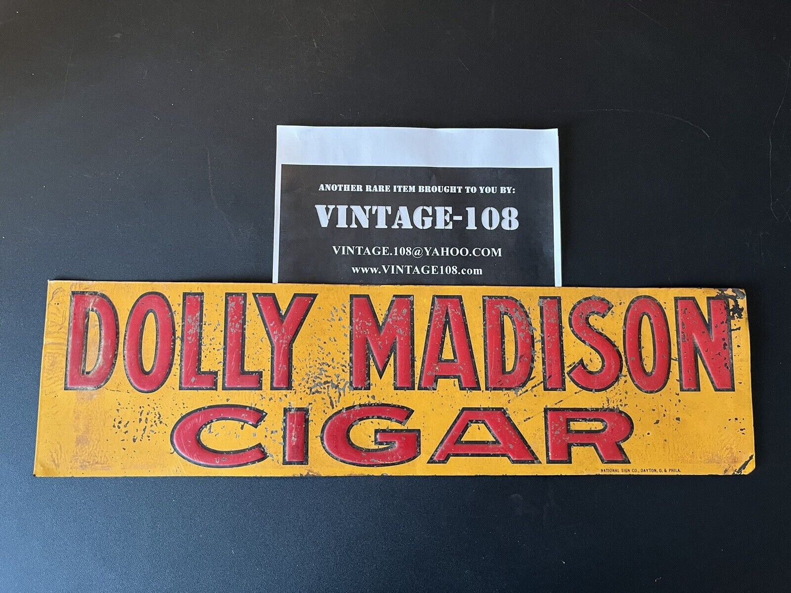 Dolly Madison Cigar Sign Advertising Antique Vintage Rare  Awesome Patina V-108