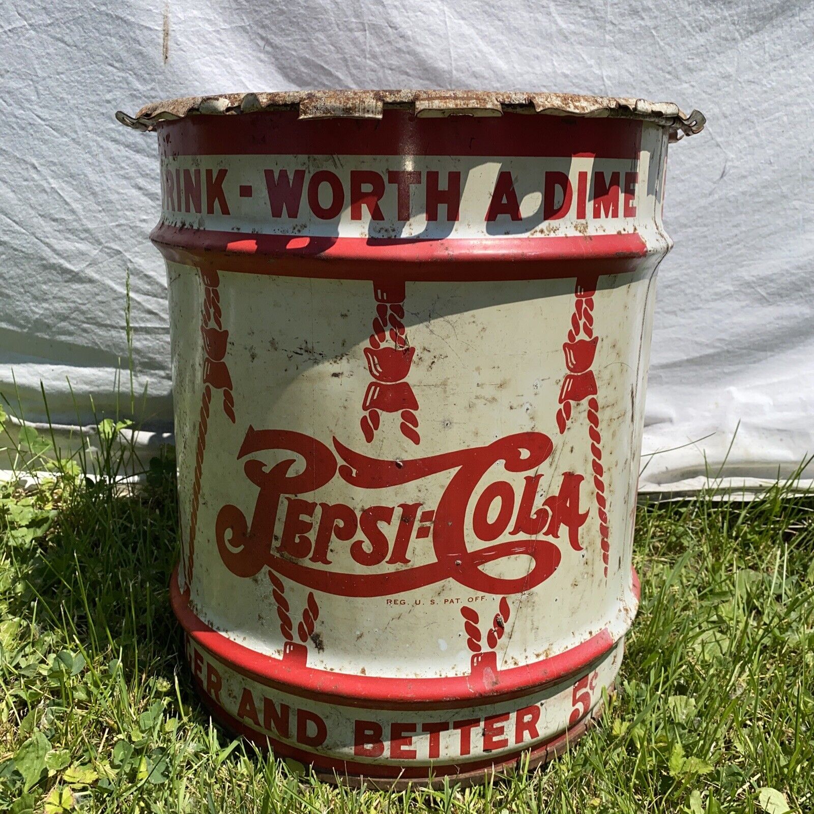 1944 Vintage Pepsi Cola Barrel Drum W LID 5 Gallon Metal Container Antique Soda
