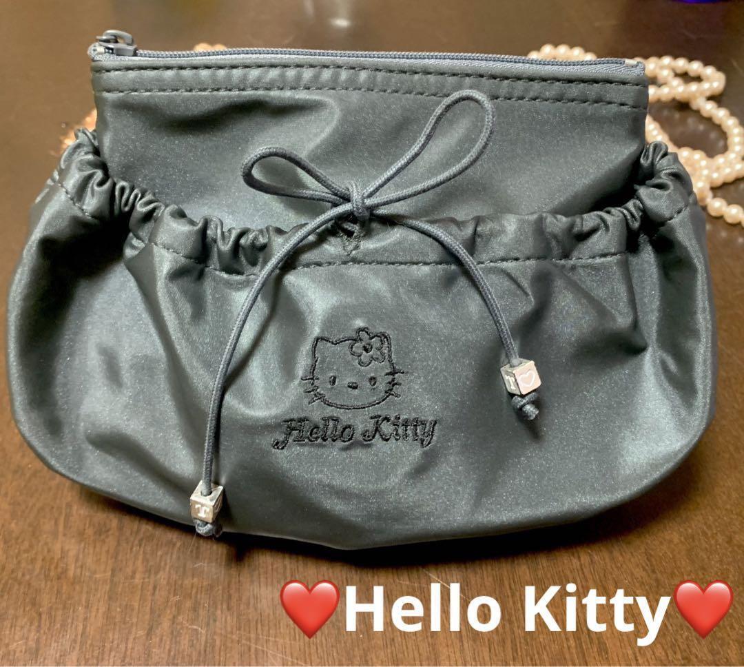 Hello Kitty Pouch Gray Ribbon Drawstring from japan