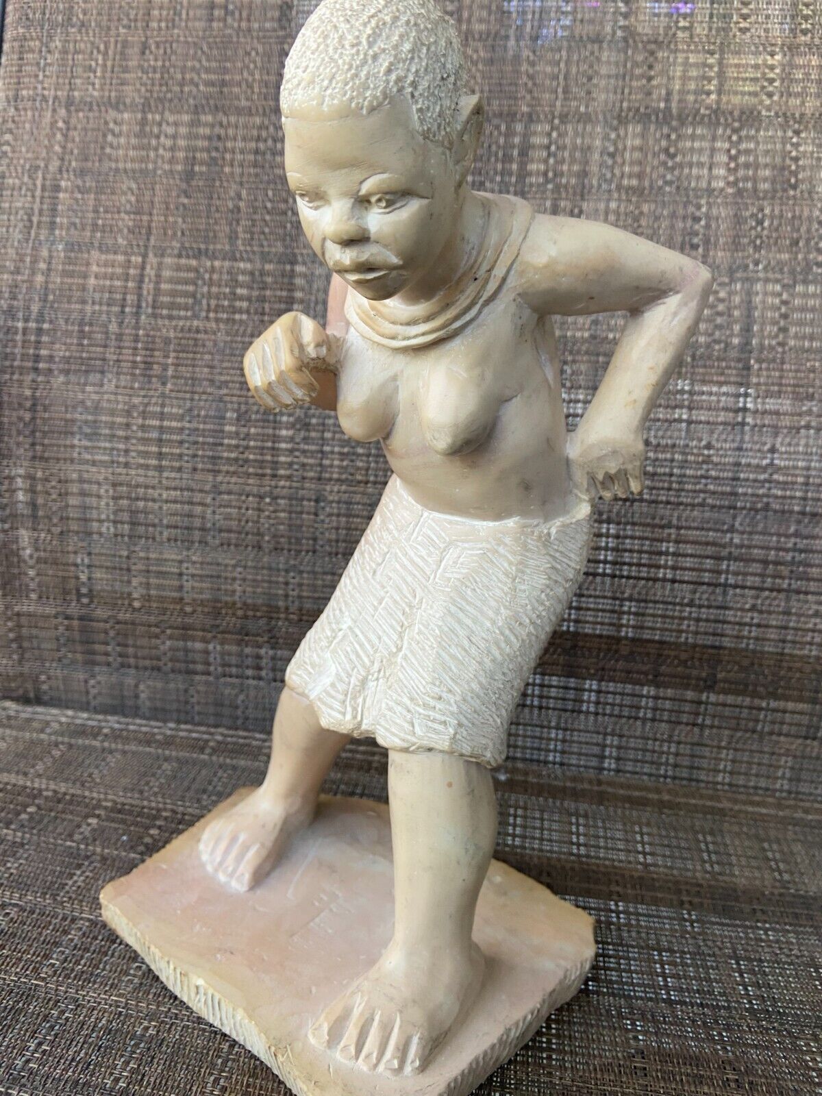 Vintage Carved Stone African Tribal Female Dancer Sculpture