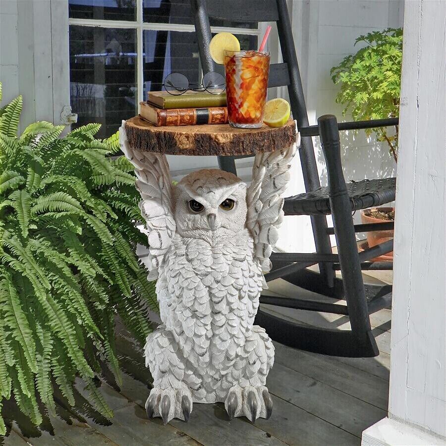 White Snowy Owl Hedwig Magical Mail Carrier Sculptural Side Occasional Table