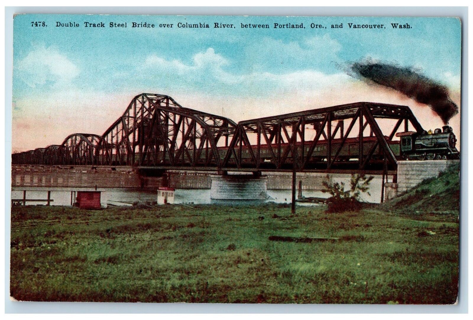 Portland Oregon OR Postcard Double Track Steel Bridge Over Columbia River c1920s