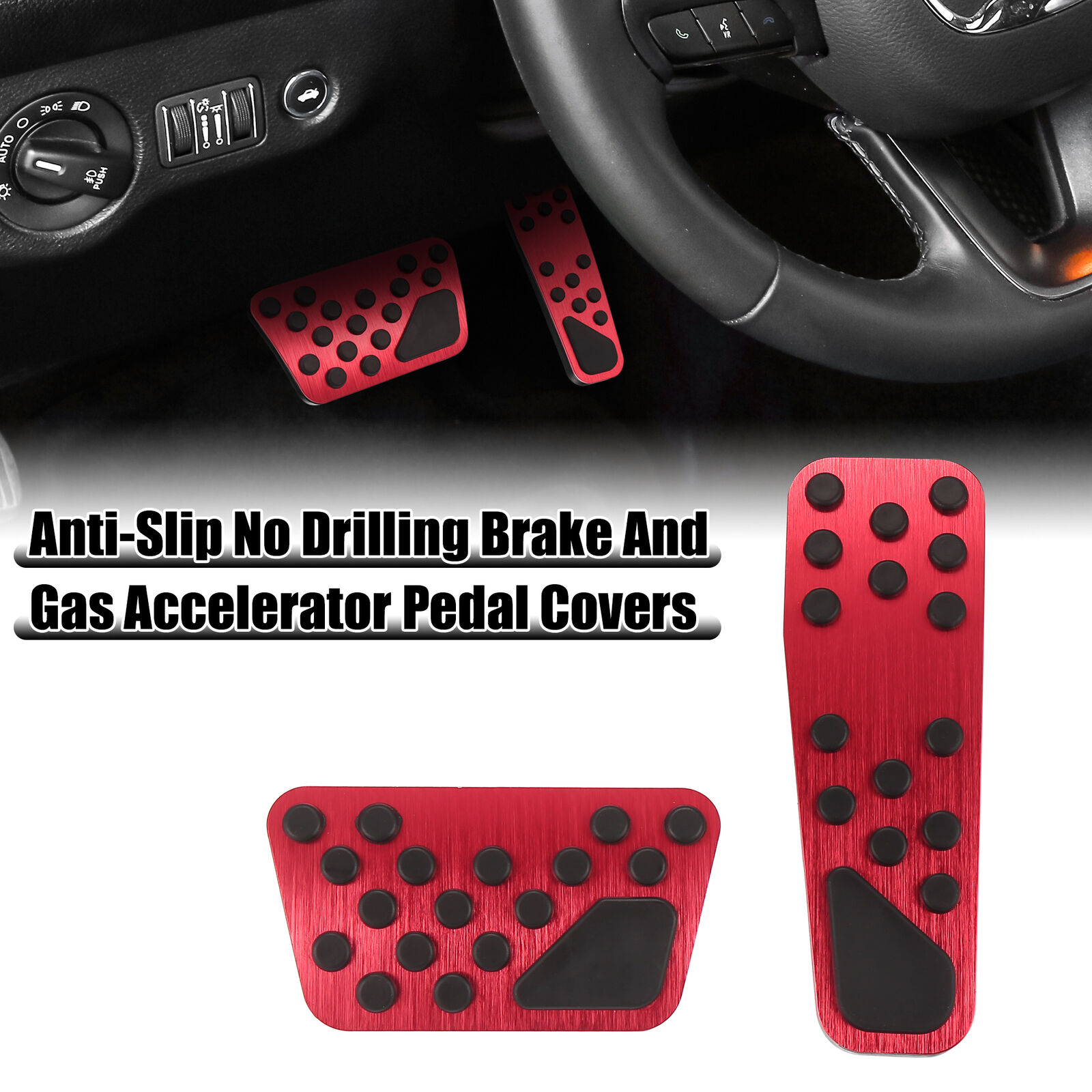 Anti Slip Brake and Gas Accelerator Pedal Cover Kit for Dodge for Chrysler Red