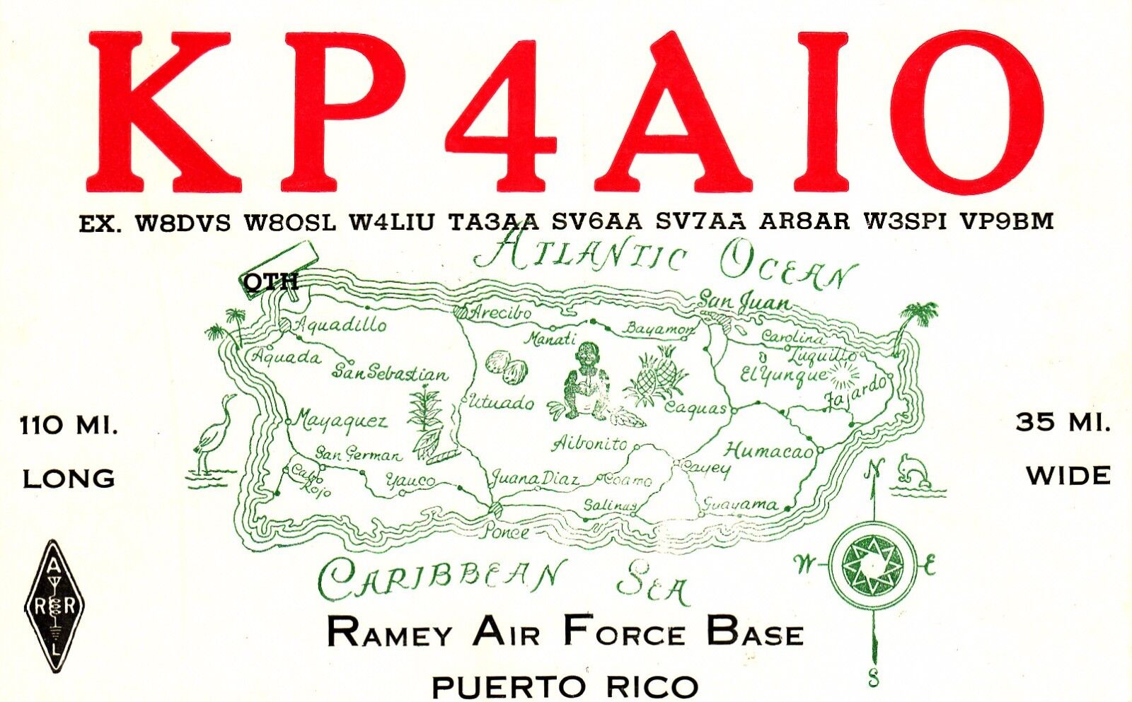 Y349 QSL Card Amateur Radio Operator KP4AIO to PUERTO RICO by Ramey Air Force 