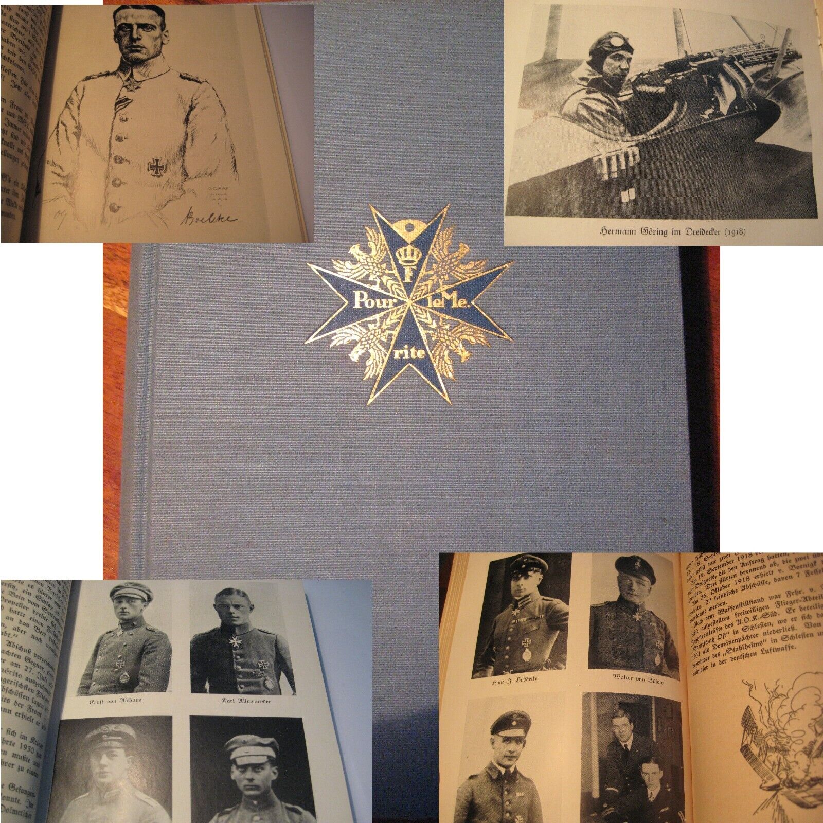 Old German rare original antiques WWI Book photos German Pour le Merite pilots