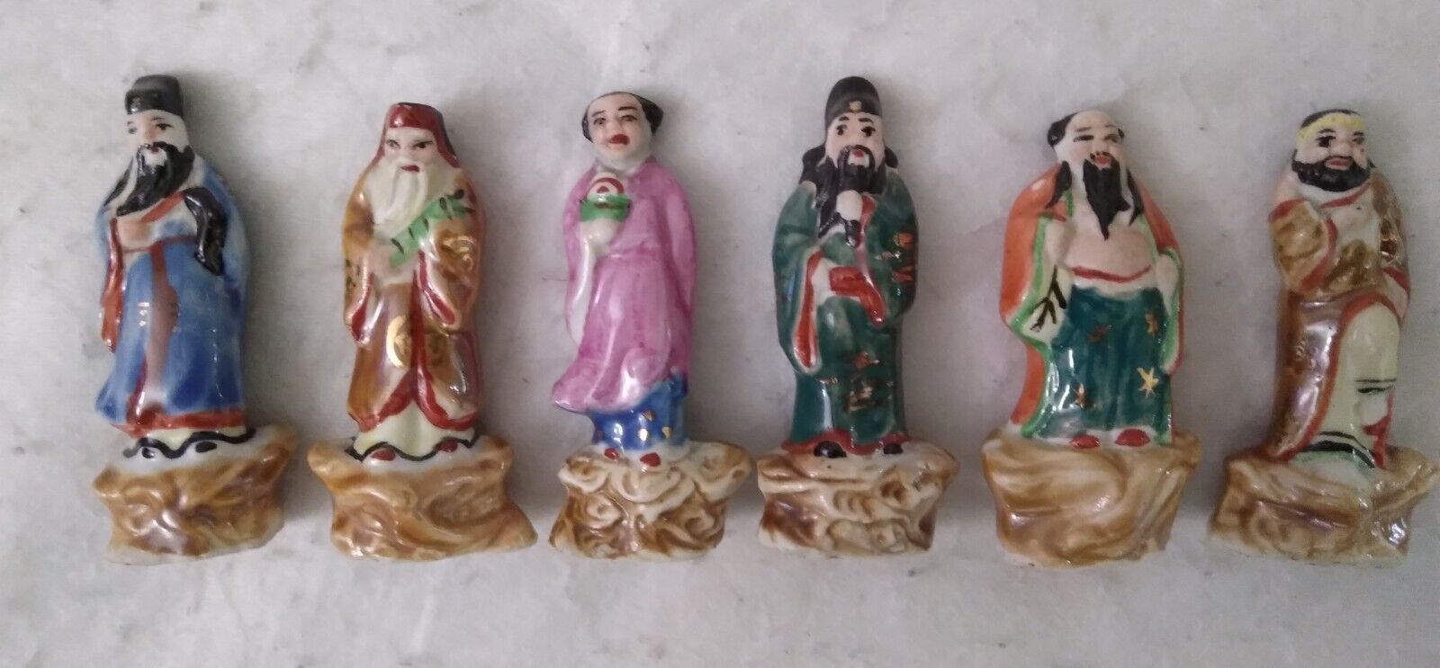 Vintage 1930s Chinese Hand Painted Porcelain Lot of 6 Immortals Figures