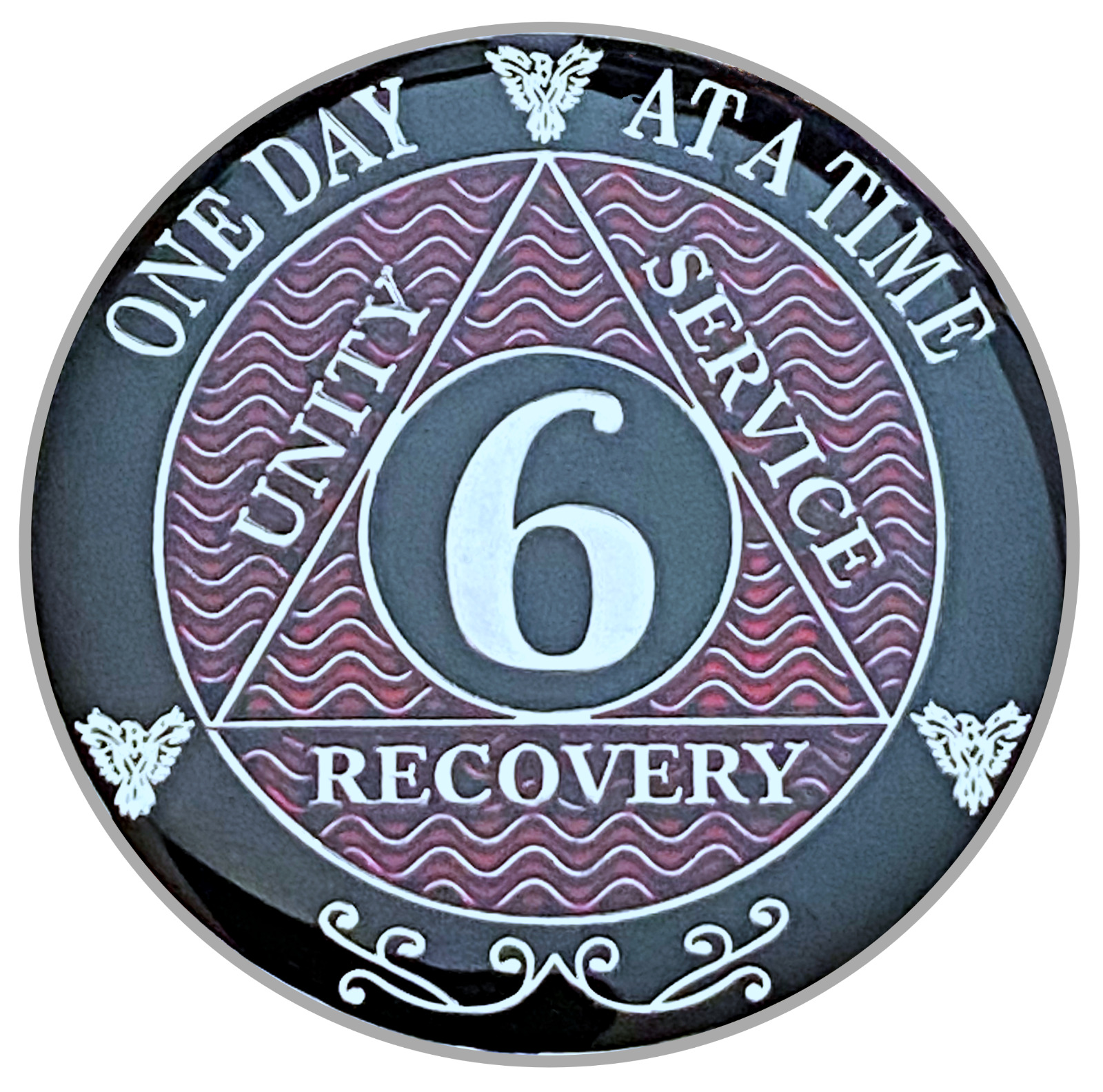 AA 6 Year Coin, Silver Color Plated Medallion, Alcoholics Anonymous Coin