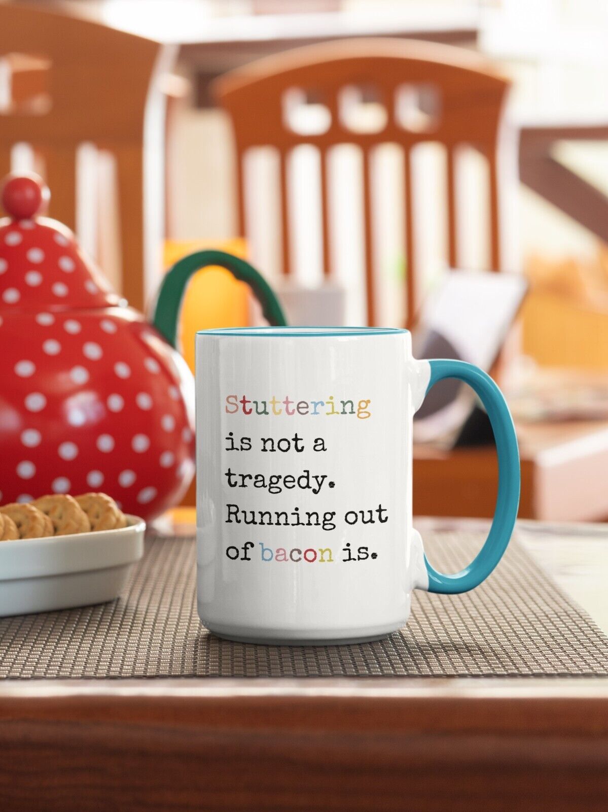 Funny Stuttering Mug, Running out of Bacon Stutter Mug, 15oz Two-Tone Mug Gift
